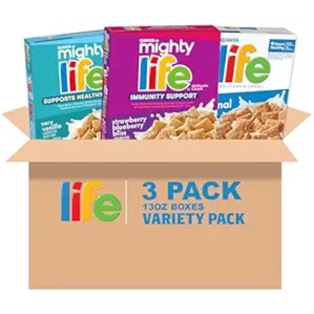 Quaker Mighty Life Multigrain Breakfast Cereal - 3 Flavor Variety Pack, 13oz ea.