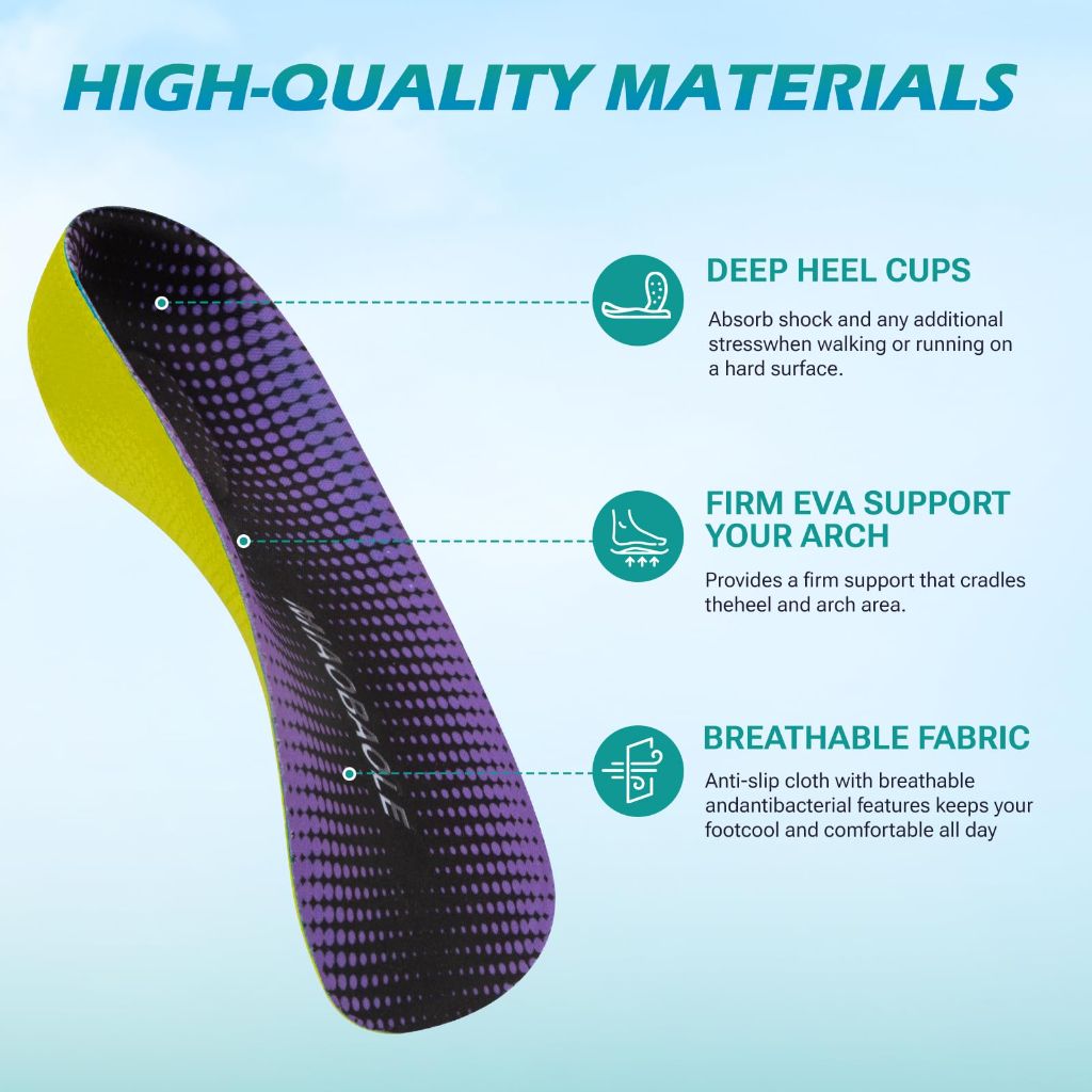 Arch Support Inserts, 3/4 Orthotics Shoe Insoles, Purple (XL: Men9-11/Women10-12)