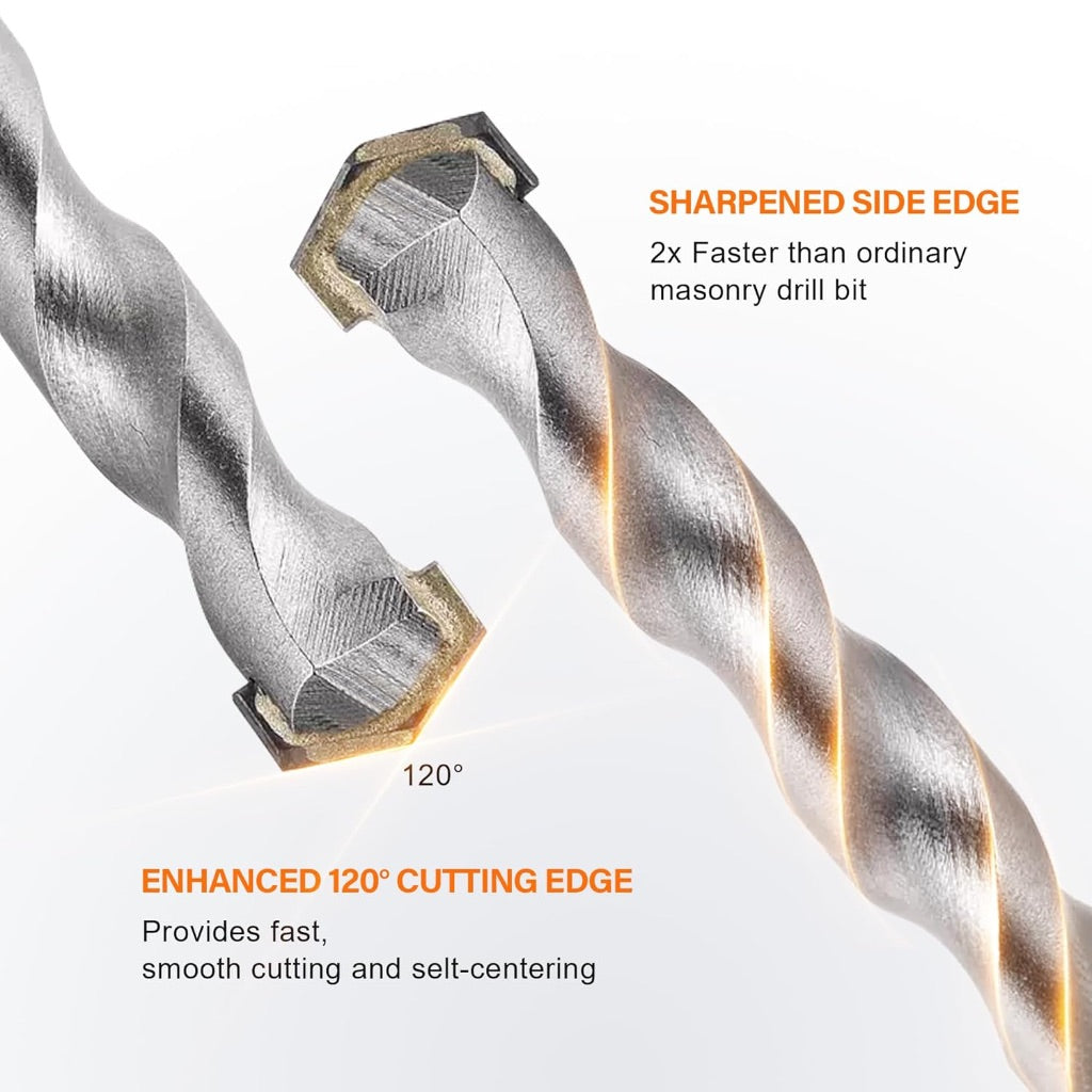 KENDO 1/4" x 6" Rotary Hammer Drill Bits Multi-Purpose Carbide Drill Bit Set - 5-Piece Carbide Tips for Concrete, Brick, Wood, Tile, for DIY Lovers