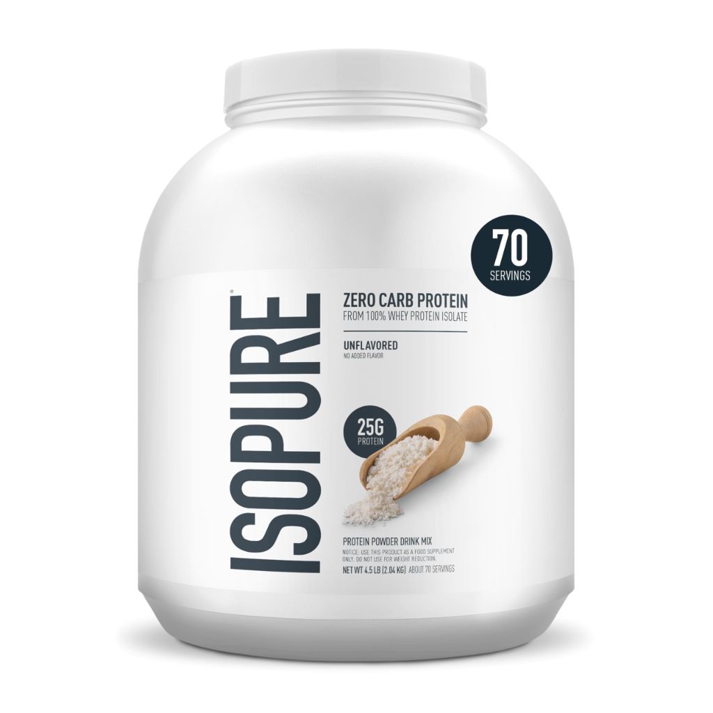 Isopure Zero Carb 100% Pure Whey Isolate Protein Powder, Gluten-Free, with Vitamins, Unflavored, 25g Protein Per Serving, 4.5 Lbs, 70 Servings (Packaging May Vary)
