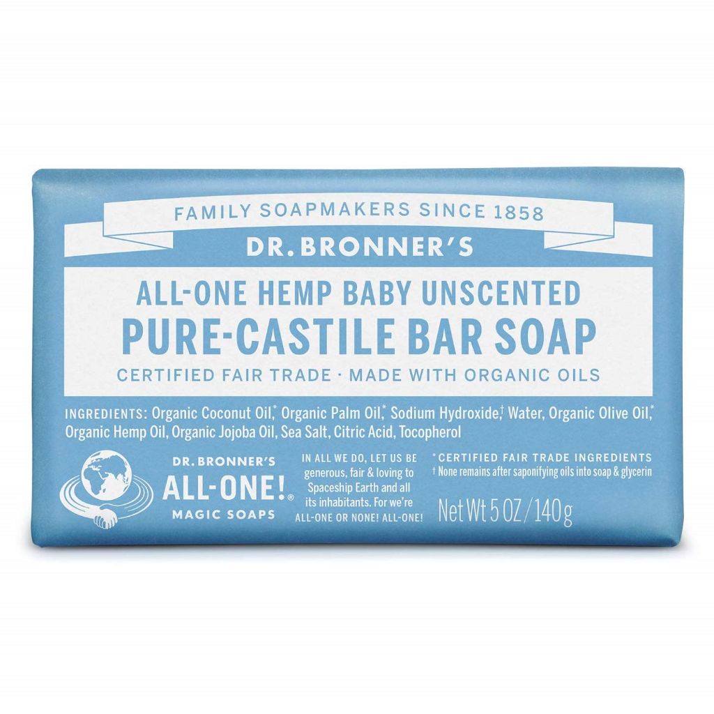 Dr. Bronners Castile Baby Unscented Bar Soap, 5 OZ
