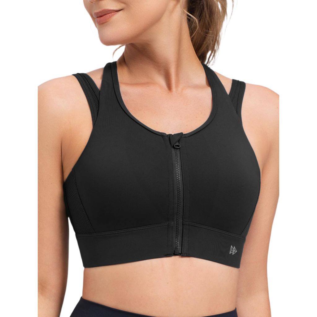 Yvette Front Closure High Support Sports Bras for Women, Double Straps, Plus Size Sports Bra with Sewn in Pads, S+
