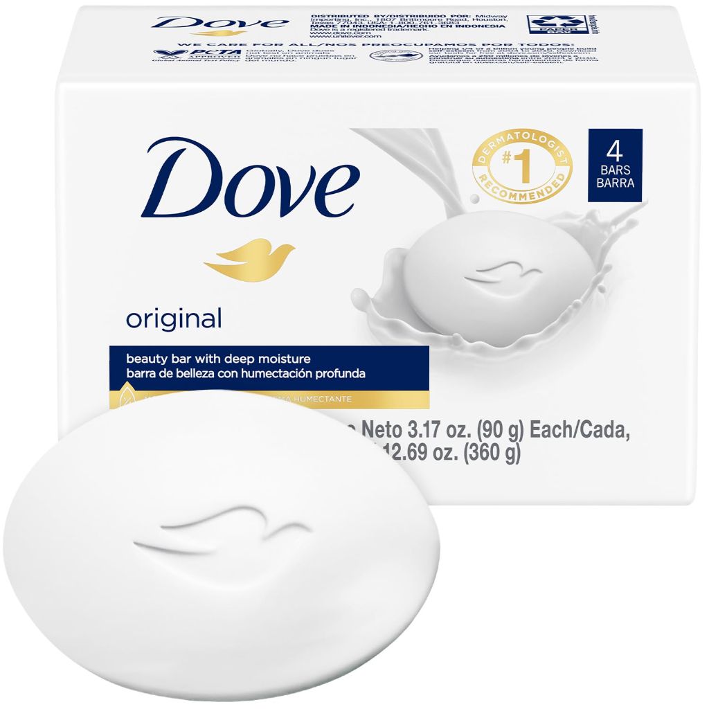 Dove Soap, Original Beauty Bar Pack (5 Soap Bars) – 3-in-1 Moisturizing Face, Body & Hand Soap, 3.17 Oz Ea