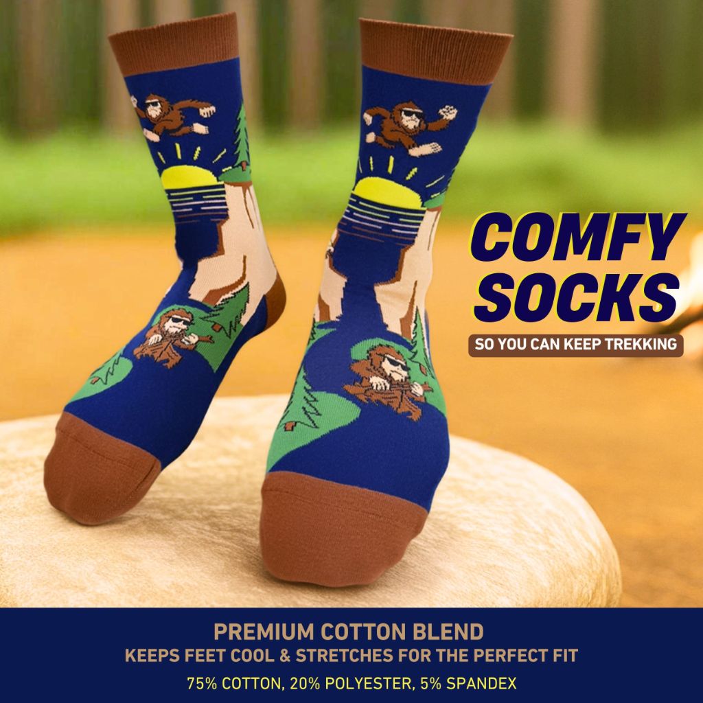 I'D RATHER BE CHASING Sasquatch, Funny Socks for Men, Fun Novelty Crew Sock, Mens BigFoot Gifts. (one Size)