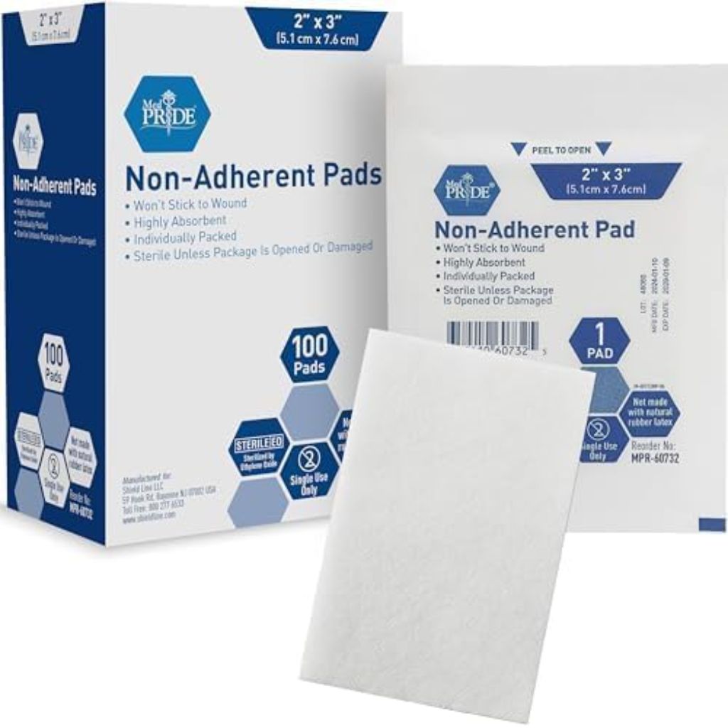 MED PRIDE Sterile Non Stick Pads for Wounds Non-Adherent Highly Absorbent Painless Removal Individually Wrapped (2x3 Inch (Pack of 100))