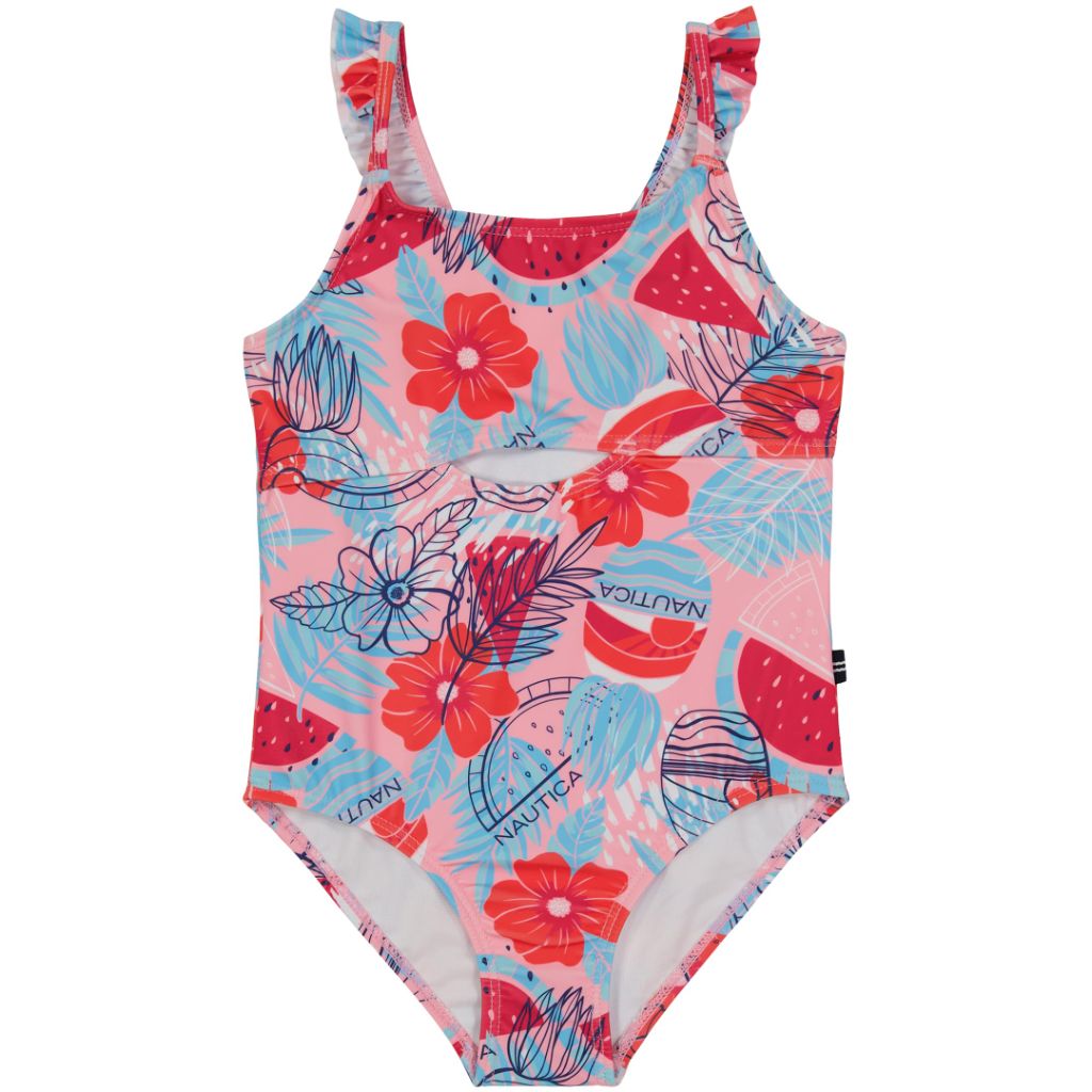 Nautica Girls' One-Piece Swimsuit with UPF 50+ Sun Protection, Quick Drying Bathing Suit, Prism Pink - size 2T