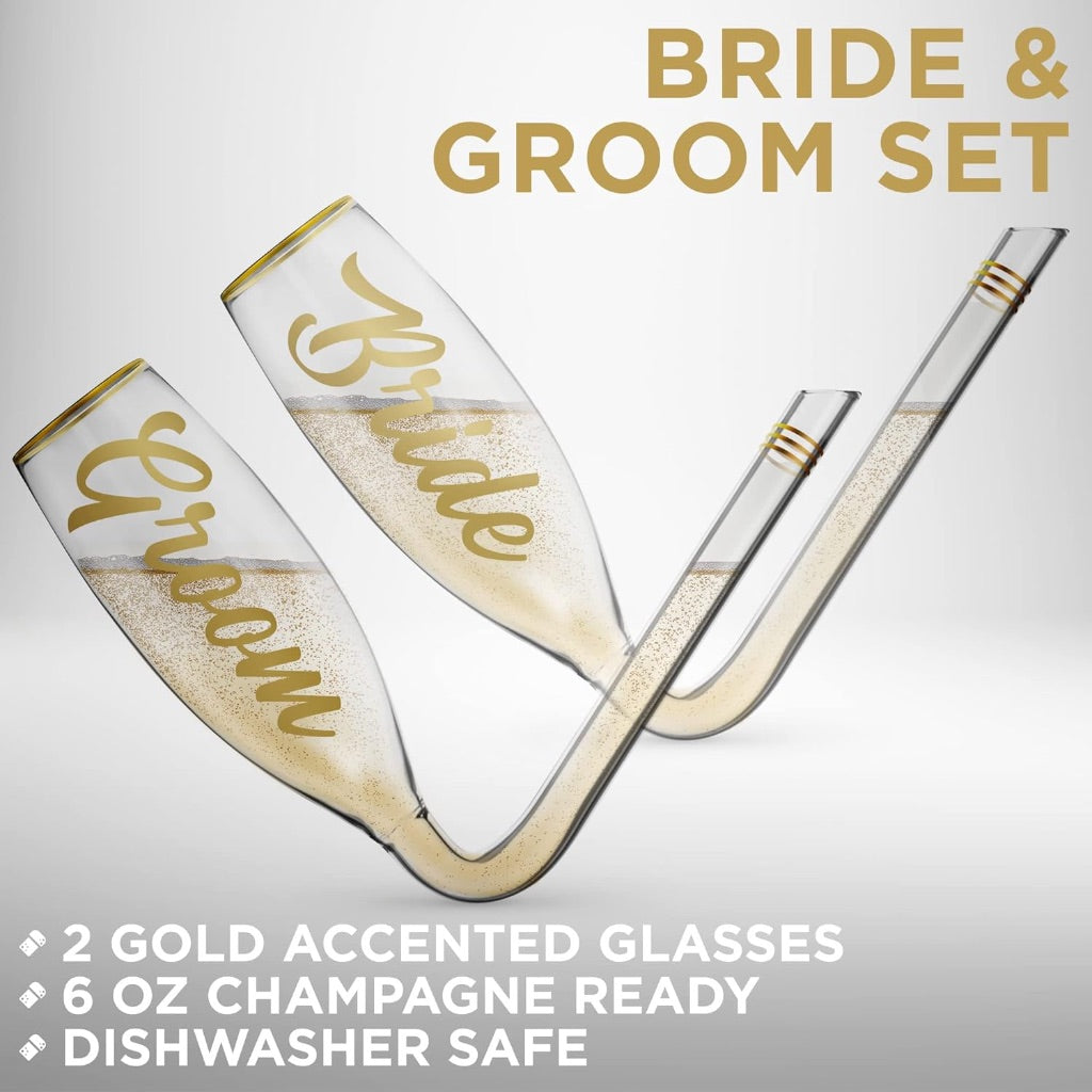 Chambong Bride and Groom Champagne Flutes (6 oz)