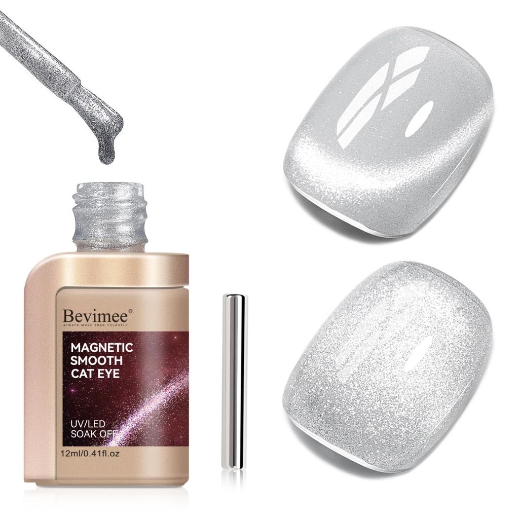 Bevimee Cat Eye Gel Nail Polish, Silver Glitter Magnetic, 12ML