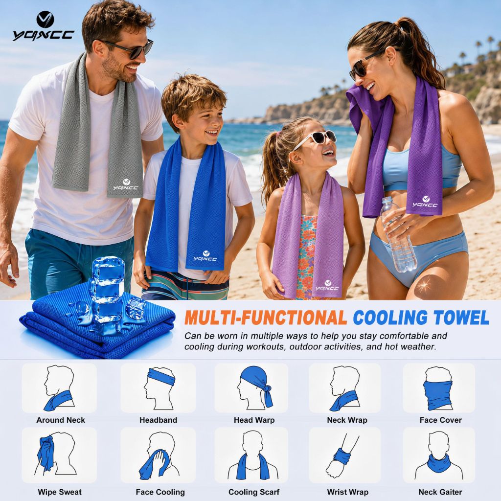 YQXCC Cooling Towels, Soft Microfiber - Multicolor, 47" x 12" (4 Pack)