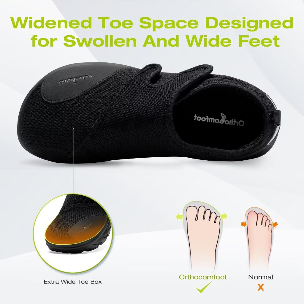 Men's Orthopedic Diabetic Wide Walking Shoes, Slip-Ons Adjustable Fit Black Size 10.5