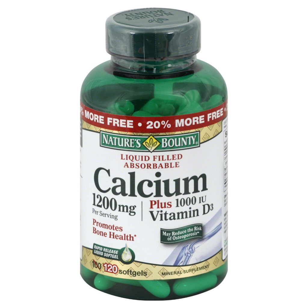 Nature s Bounty Calcium + Vitamin D3  Supports Bone Health  1200 Mg  Softgels  120 Ct