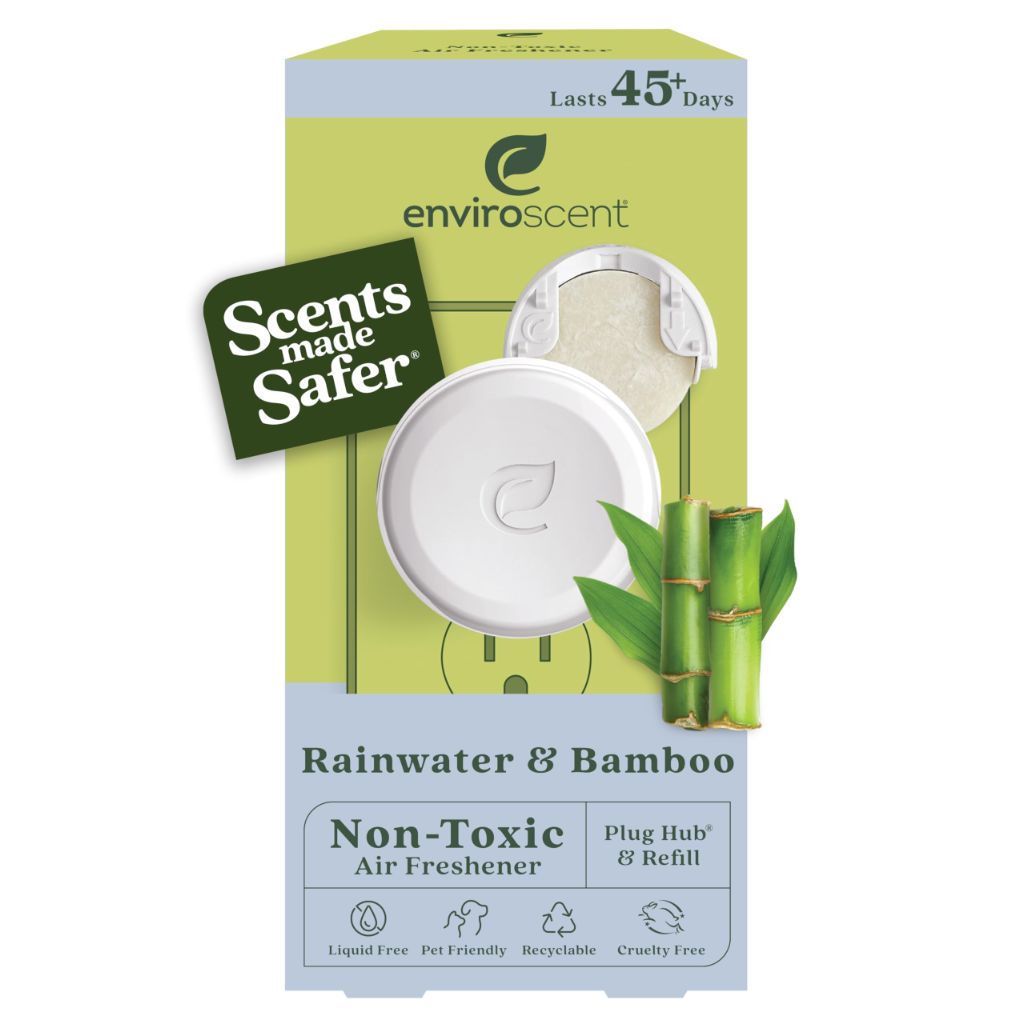 Enviroscent Non-Toxic Air Freshener Plug Hub® Warmer Refillable Kit, Rainwater & Bamboo Scent