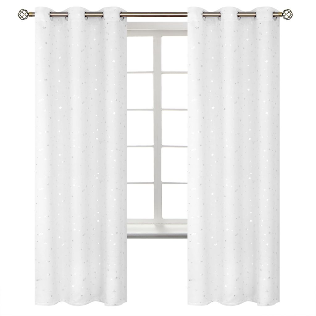 BGment Kids Blackout Curtains for Bedroom - Grommet Thermal Insulated Silver Star Print Room Darkening Curtains for Living Room, Set of 2 Panels (42 x 72 Inch, White)