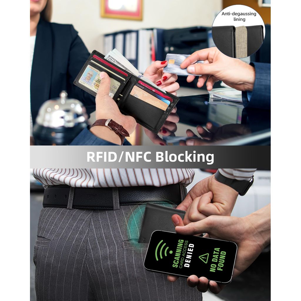 HiWe Anti-Lost Bifold Men Wallet with Find My, Genuine Leather, RFID, Original Design, Black