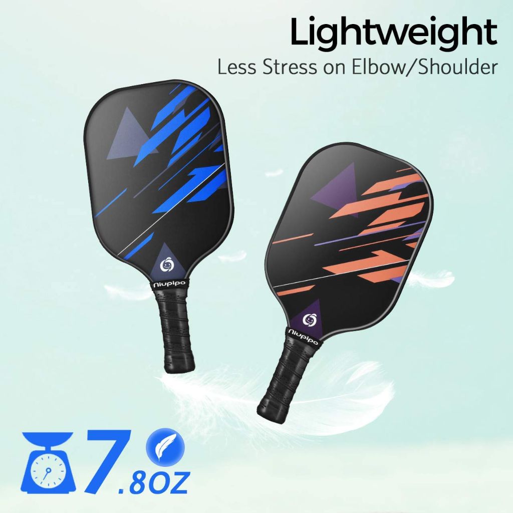 Niupipo Pickleball Paddles, Lightweight Pickleball Rackets w/Fiberglass Surface, Pickleball Set of 4 Balls and 1 Pickleball Bag