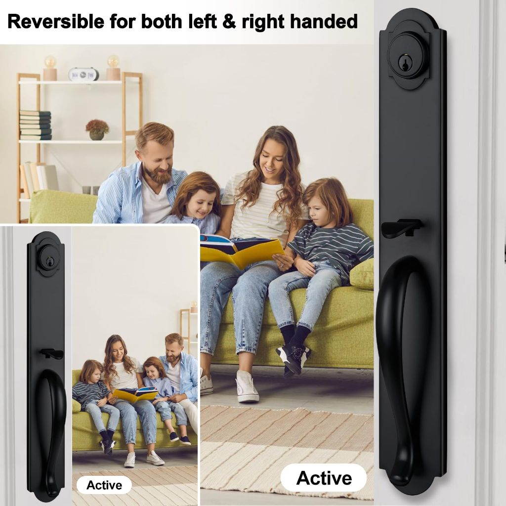 NEWBANG Matte Black Double Door Handle Set,(Keyed and Dummy Set),MDHST2018DB-SET