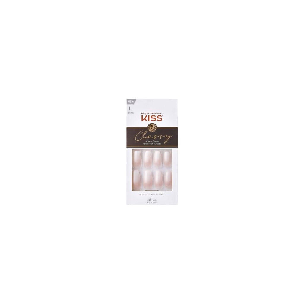 KISS Classy Nails  Press On Nails  Be-you-tiful  Beige  Long Coffin  28 Count