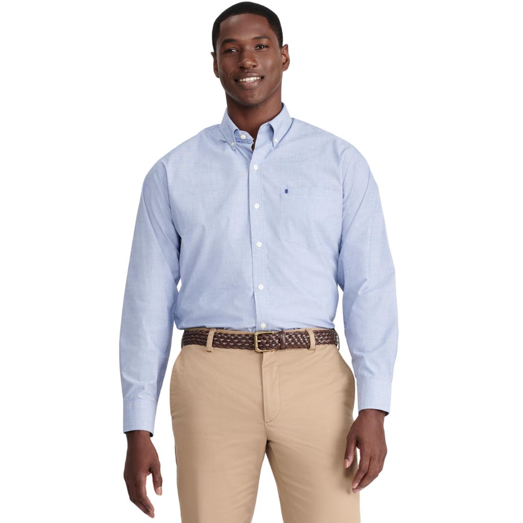IZOD Men's Long sleeve Solid Button Down Shirt, Mazarine Blue, SZ XL