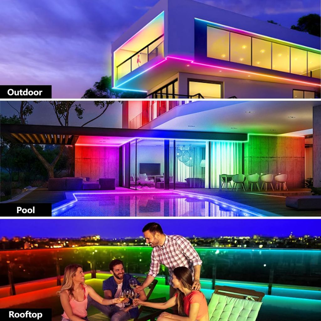 65.6FT Outdoor LED Strip Light Waterproof, IP68 Outside RGB Light Strip with App/Remote Control