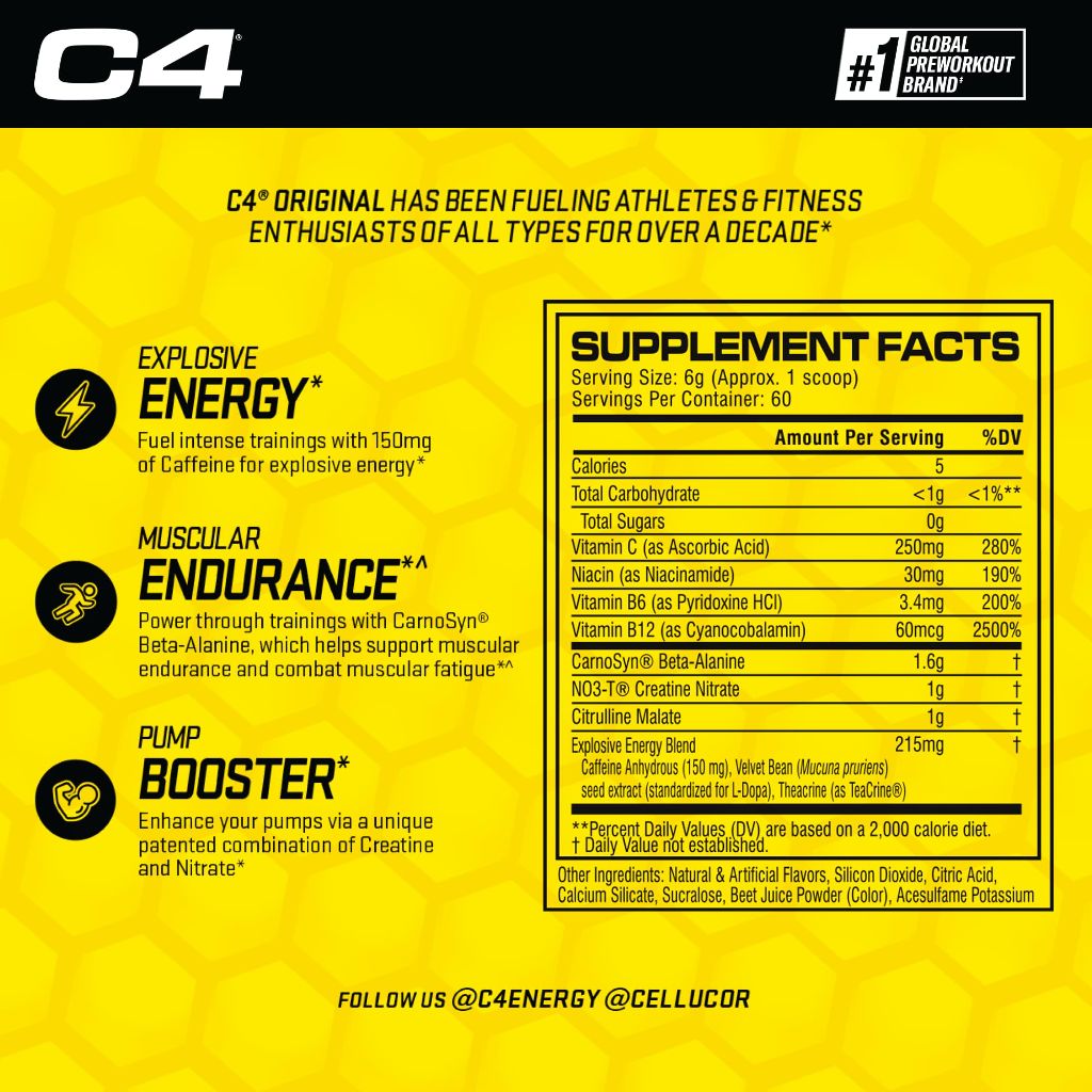C4 Original Pre-Workout Powder - Pink Lemonade, 60 Servings