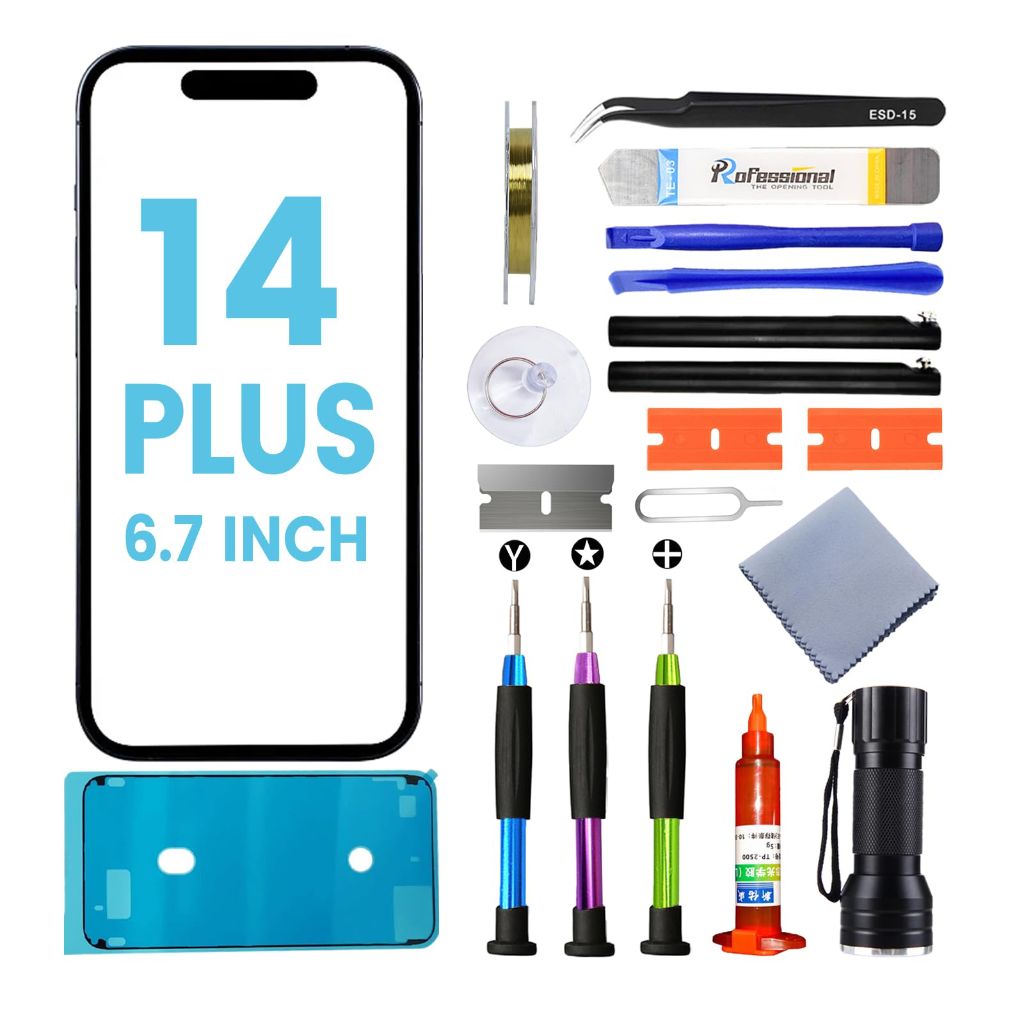 Tpyag for IPhone 14 Plus Screen Replacement, Glass Replacement Compatible with IPhone 14 Plus 6.7 inch, Screen Repair Kit with Waterproof Adhesive(NO OLED & Touch Digitizer)
