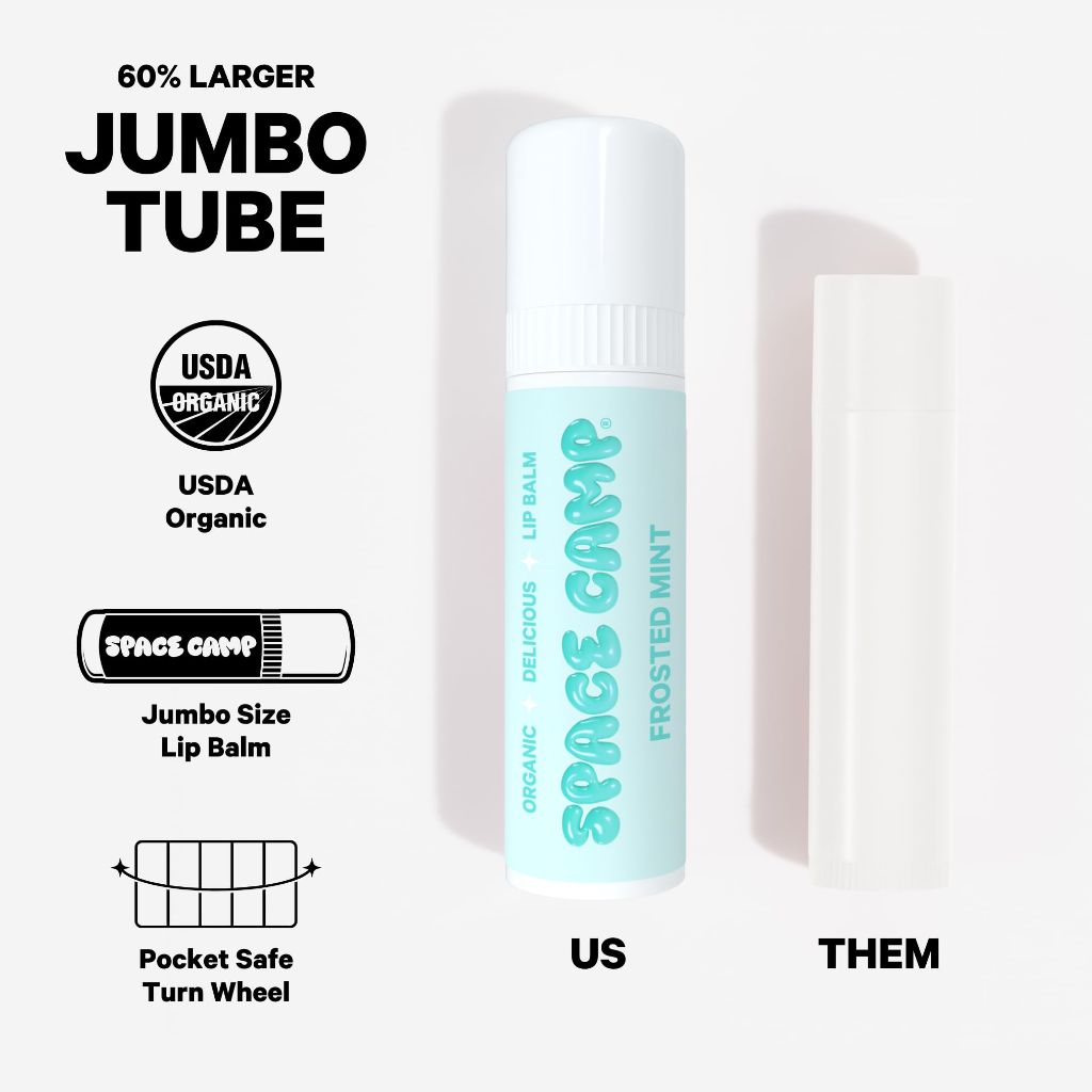 Space Camp Wellness Jumbo Lip Balm - Frosted Mint Organic Flavored Balm (2 Pack)