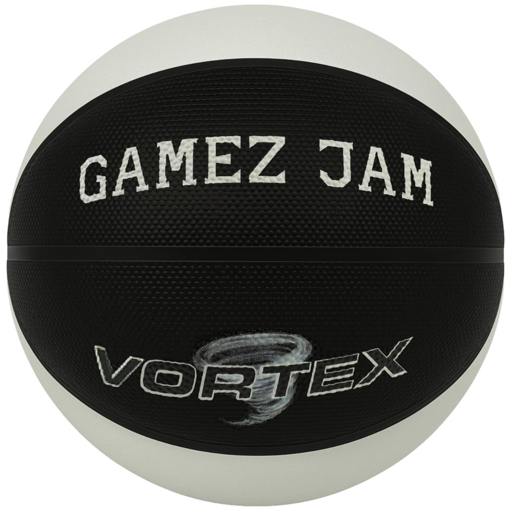 Gamez Jam Rubber Basketball – Size 7 Outdoor/Indoor Street Ball – Black & White Vortex Design