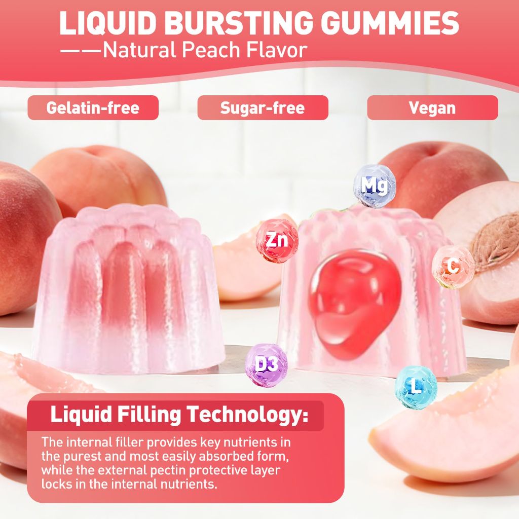 NutriBear Magnesium Glycinate Gummies 400mg - 60 Count Peach