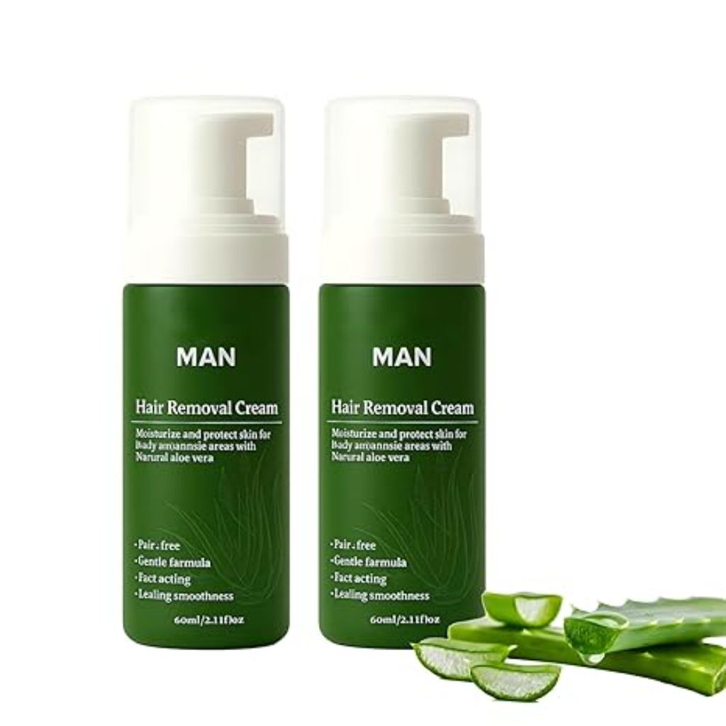 2pc Man Hair Removal Cream with Natural Aloe Vera, Quick & Gentle for Face and Body, Moisturizing & Non-sticky Formula