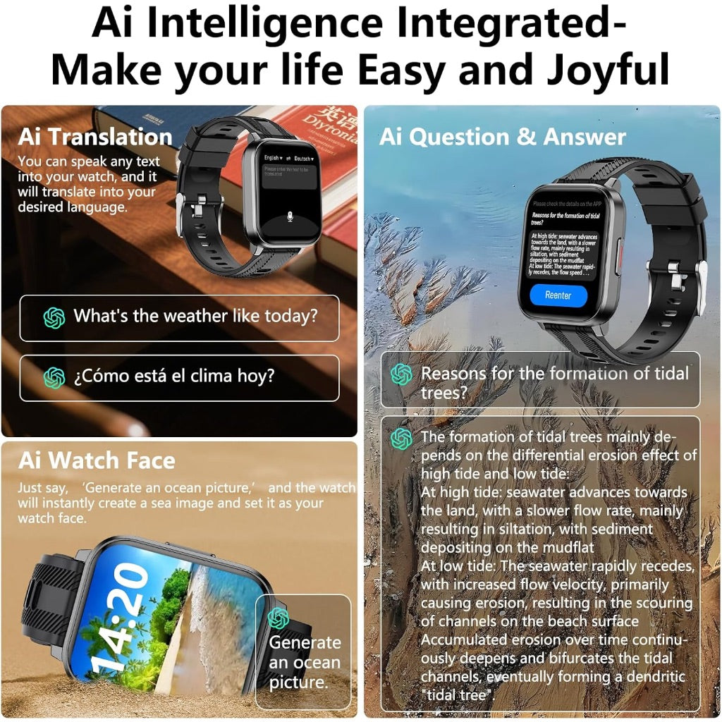 Smart Watch Fitness Tracker with GPS, Ai Functions - Android/iPhone Compatible, Black