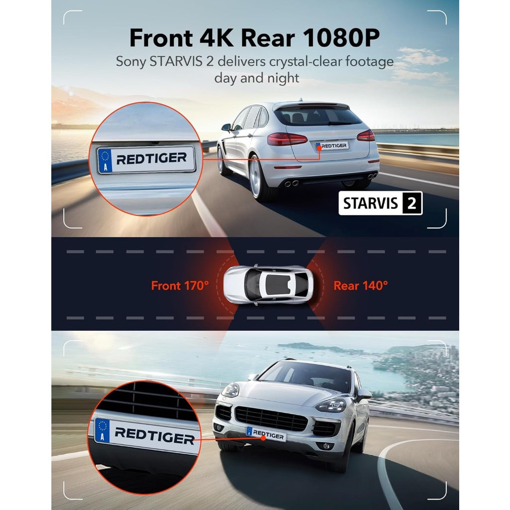 REDTIGER 4K Dash Cam Front and Rear, STARVIS 2 Sensor, Touch Screen 3.18", 128GB Card Included, Voice Control, 5.8GHz WiFi Car Dash Camera, GPS, Night Vision, Emergency Lock, Parking Mode (F7N Touch)