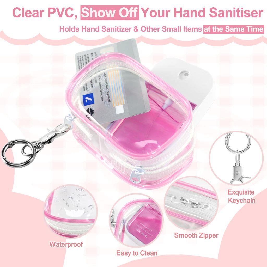 XCOSHAY Hand Sanitizer Spray Clear Case for 1FL OZ/30ml, 3 Pack (Pink & Blue & Purple)