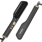 DAILYLIFE Hair Straightening Brush with Oil-Infused, Ionic Plates, 20s Fast Heating, 9 Temps, LCD Display - Black