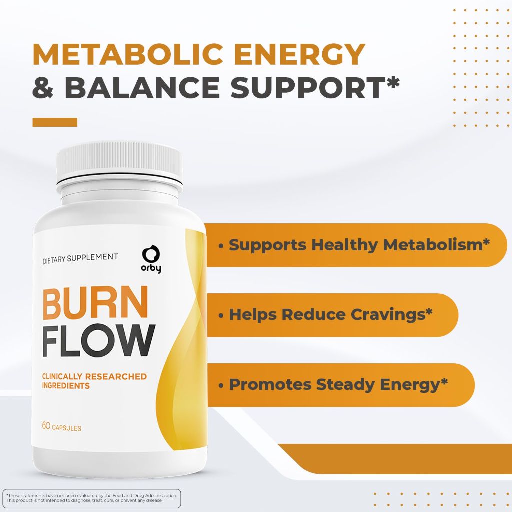 Orby BurnFlow Capsules – 100% Natural Formula with Turmeric, BioPerine & More– 60 Capsules, 1 Month Supply