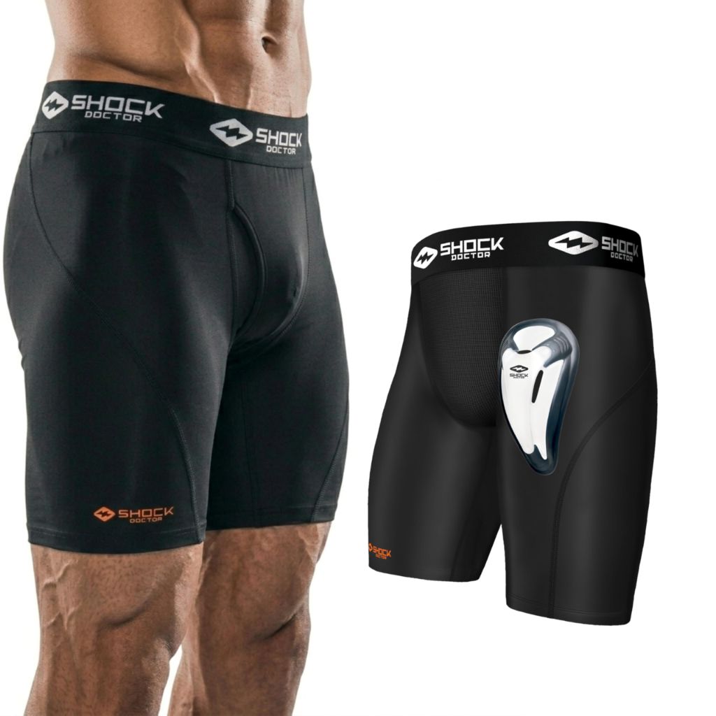 Shock Doctor Compression Shorts with Protective Bio-Flex Cup, Black, Adult, X-Large
