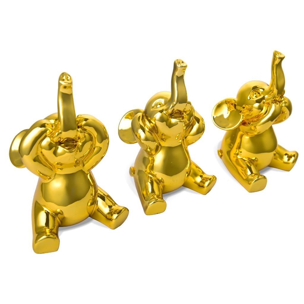 Small Set of 3 Elephant Statues (Golden)