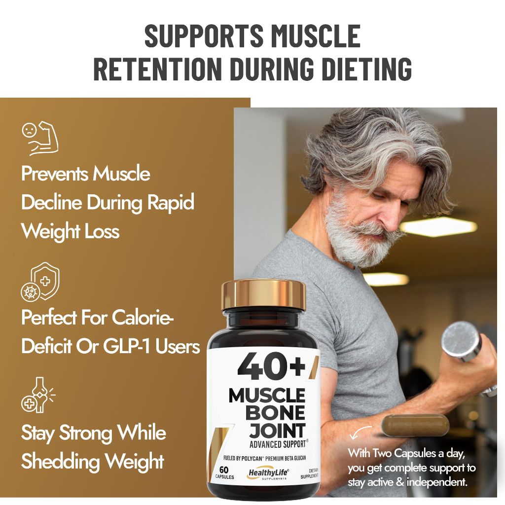 40+ MUSCLE BONE JOINT ADVANCED SUPPORT Helps Preserve Muscle After 40 - 60 Caps