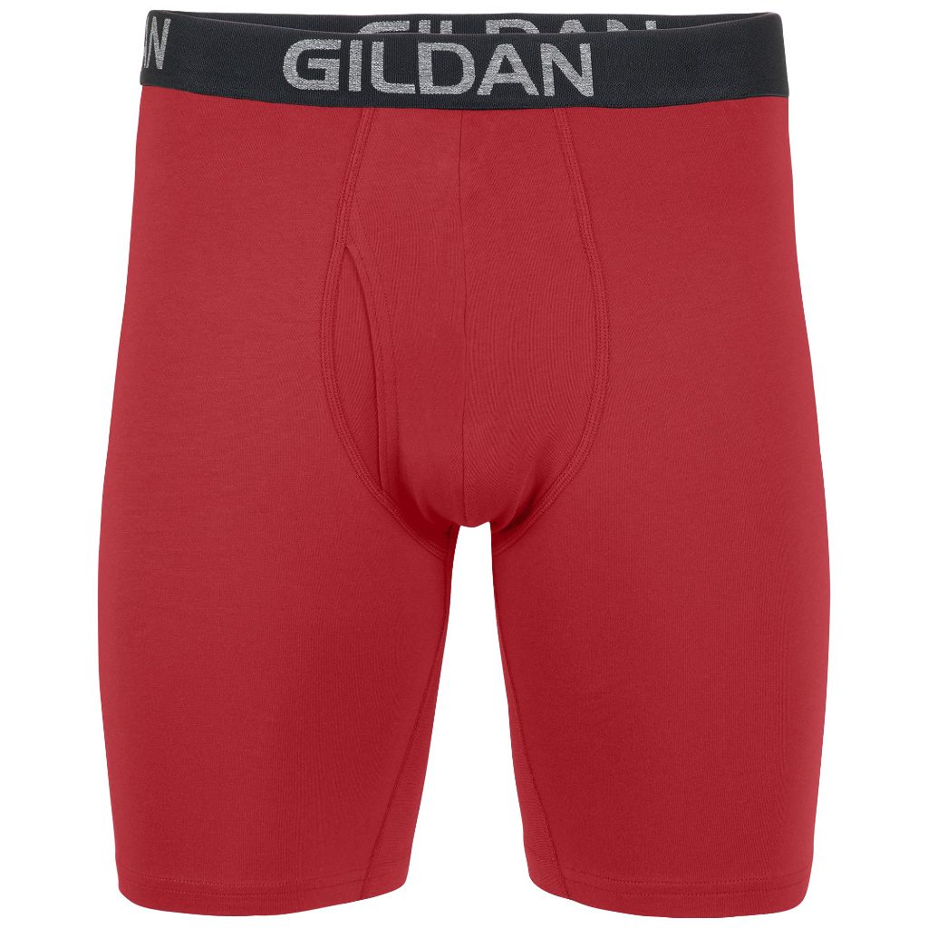 Gildan Men's Underwear Cotton Stretch Boxer Briefs, Multipack, Blue Cove/Hawaiian Blue/Heather Red Mark (4-Pack), Large