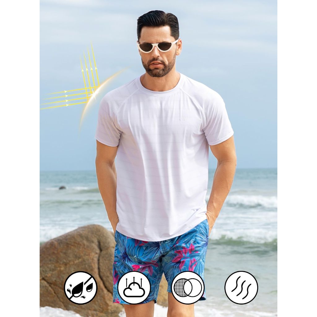 SZ S Angel season Swim Shirt for Men Rash Guard Short Sleeve UPF 50 | White