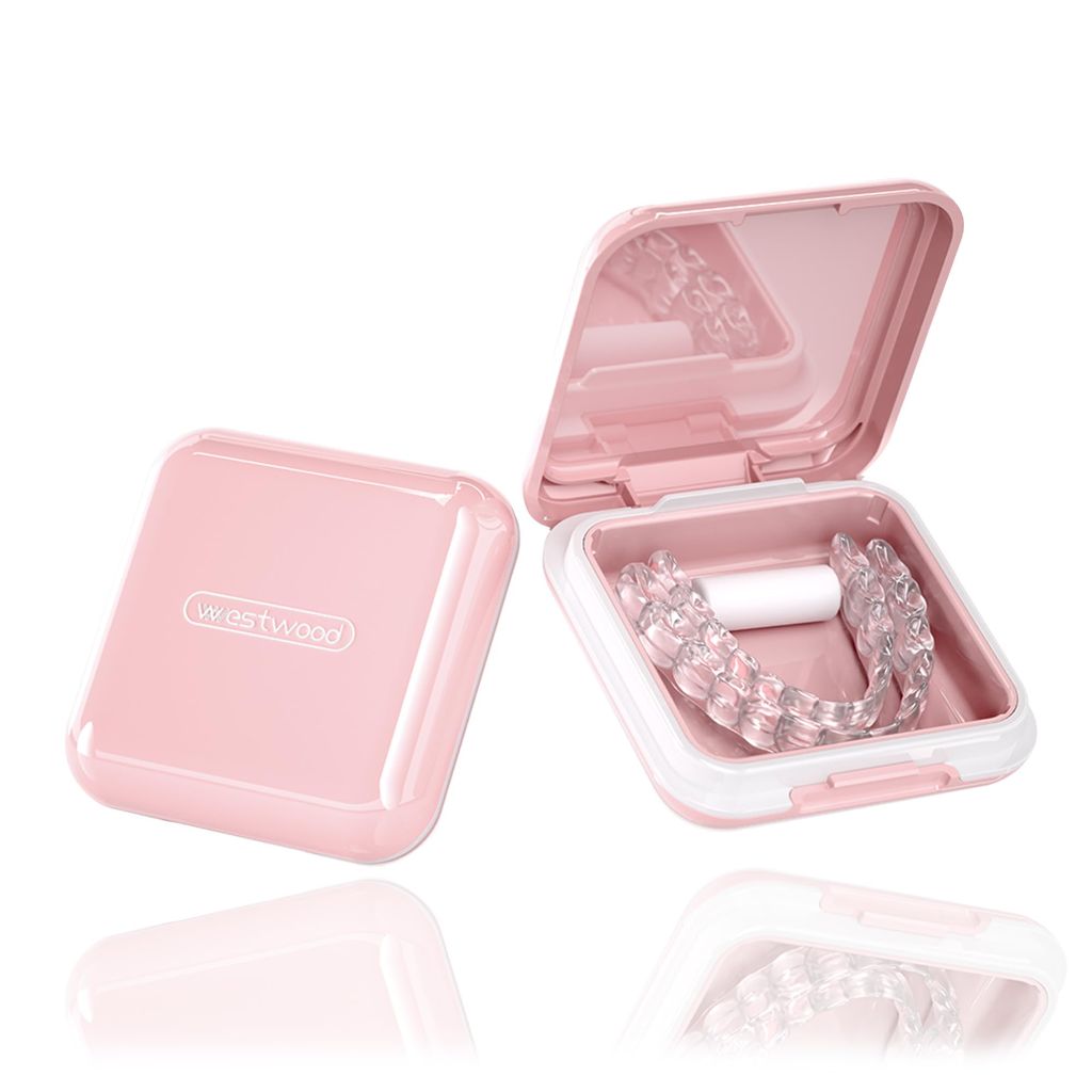 HyJeryty Luxury Pink Retainer Case with Mirror Orthodontic Aligner Dental Mouth Guard Night Guard Holder