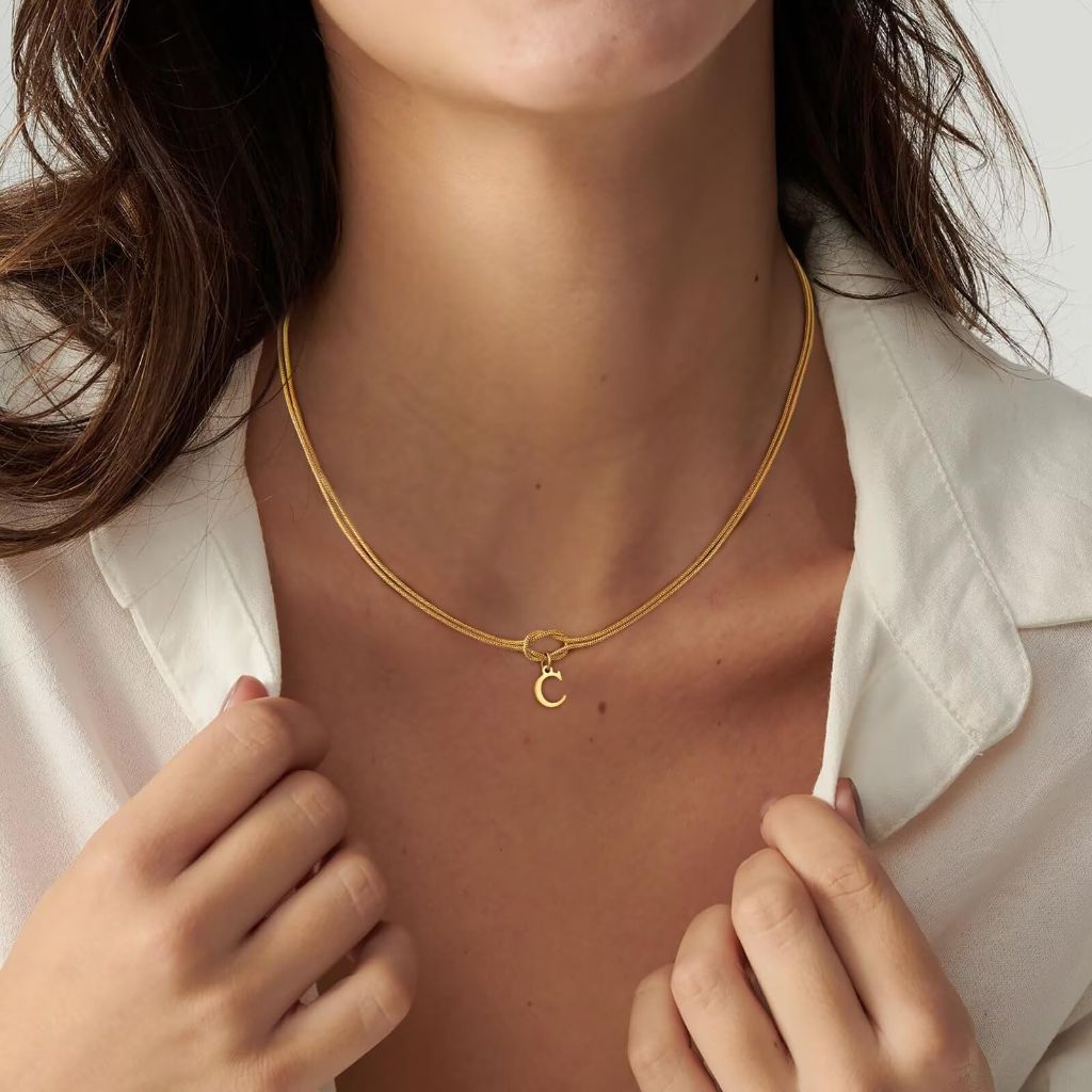 M MOOHAM Knot Letter Necklace for Women - 14K-Gold-Plated Tie the Knot Necklace Letter S Initial Necklaces Personalized Forever Infinity Necklaces Jewelry Gifts for Women Birthday Unique