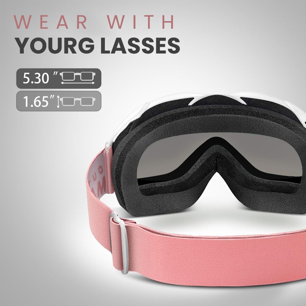 OutdoorMaster OTG Ski Goggles - Over Glasses Ski/Snowboard Goggles - 100% UV Protection (White Frame + VLT 11.5% Grey Lens)