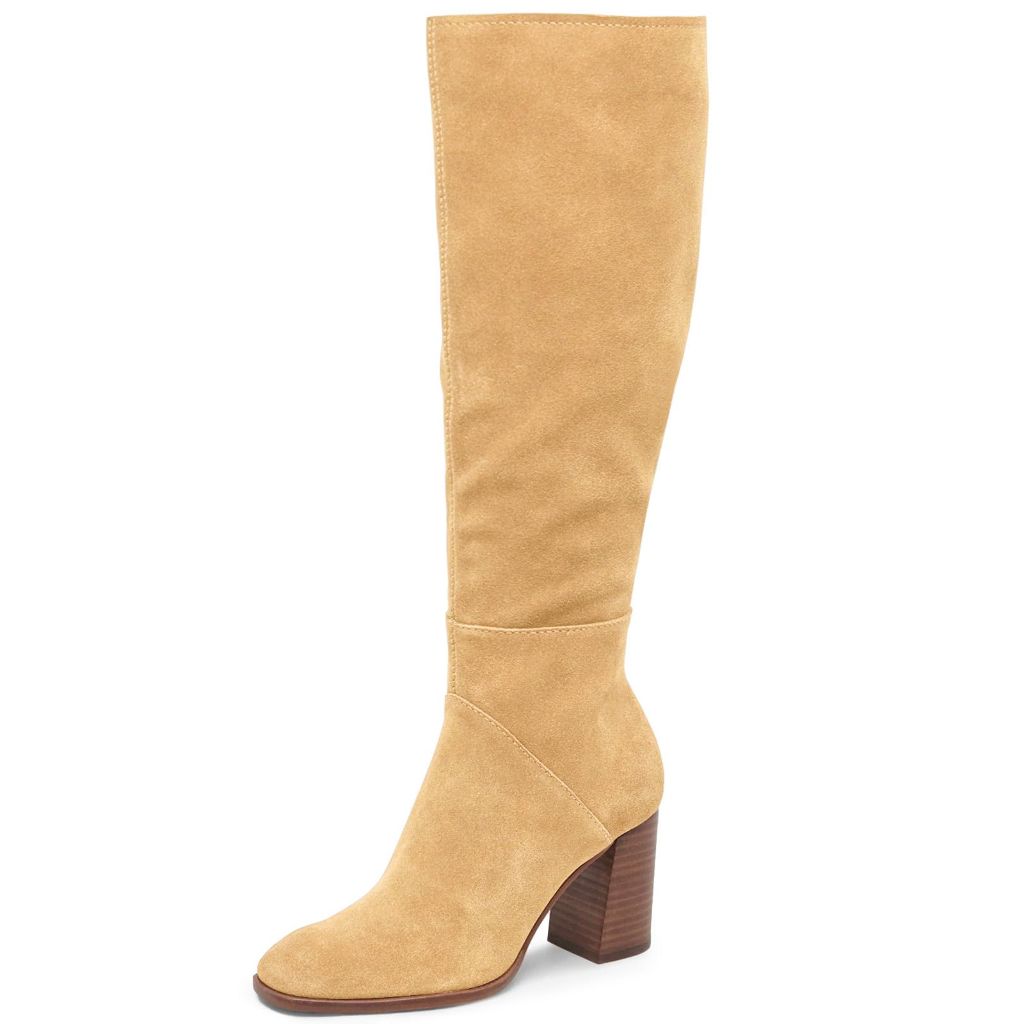 Coutgo Womens Knee High Boots Square Toe Chunky Block Heel, Khaki - Size 7.5
