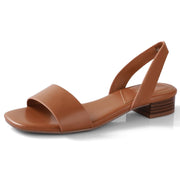 Ankis Low Heel Women Sandal Square Open Toe Brown Black White Leather Flat Sandal 8 1/2