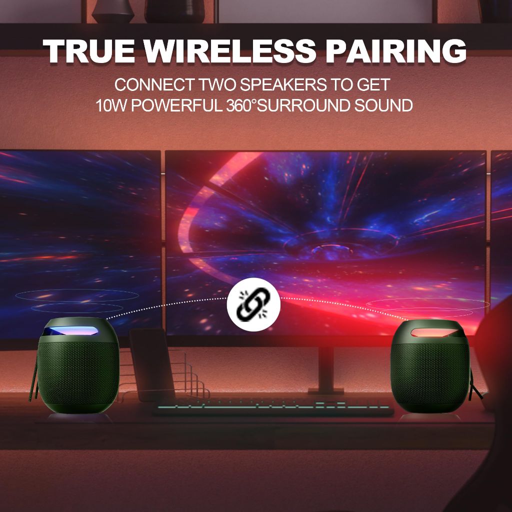 J-BRAUV Mini Bluetooth Speaker，7 Color Changing Lights | 16W Stereo Sound, IP66 Waterproof, TWS Pairing