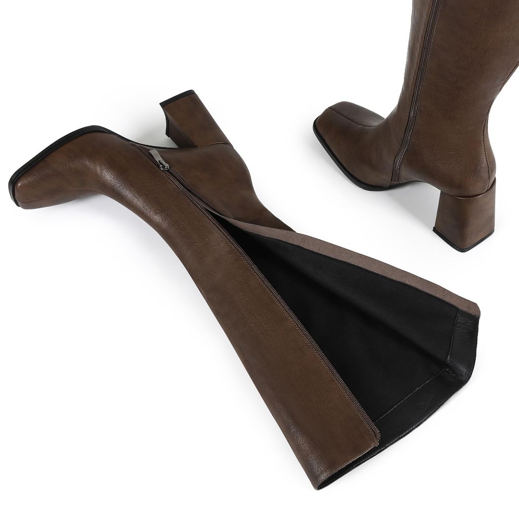 Wetviro Knee High Boots for Women, Brown - size 8