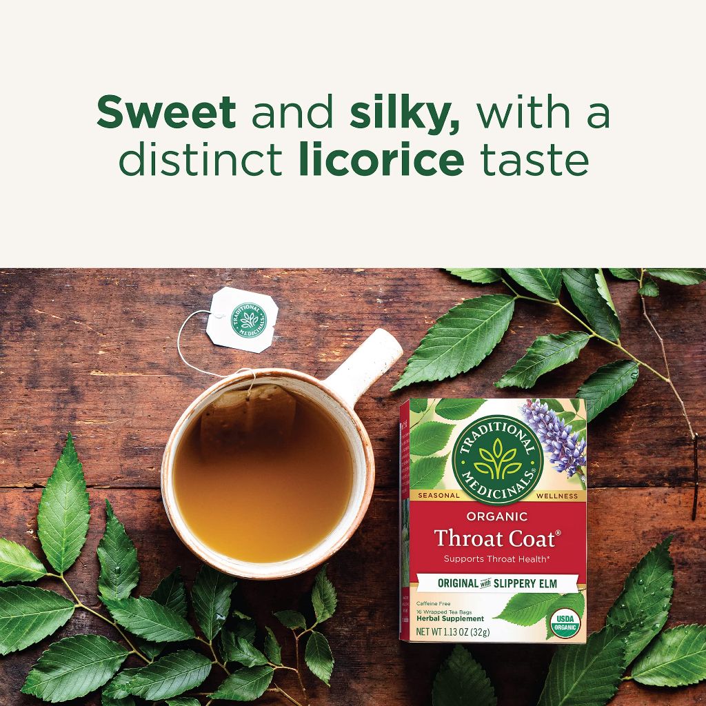 Traditional Medicinals Tea, Organic Throat Coat, Supports Throat Health, 96 Tea Bags (6 Pack)