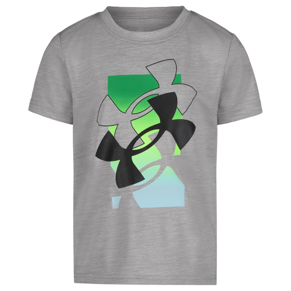 Under Armour Boys' Short Sleeve Logo Graphic T-Shirt, Lightweight & Breathable, Relaxed Fit, Mod Gray Stacked, 2T