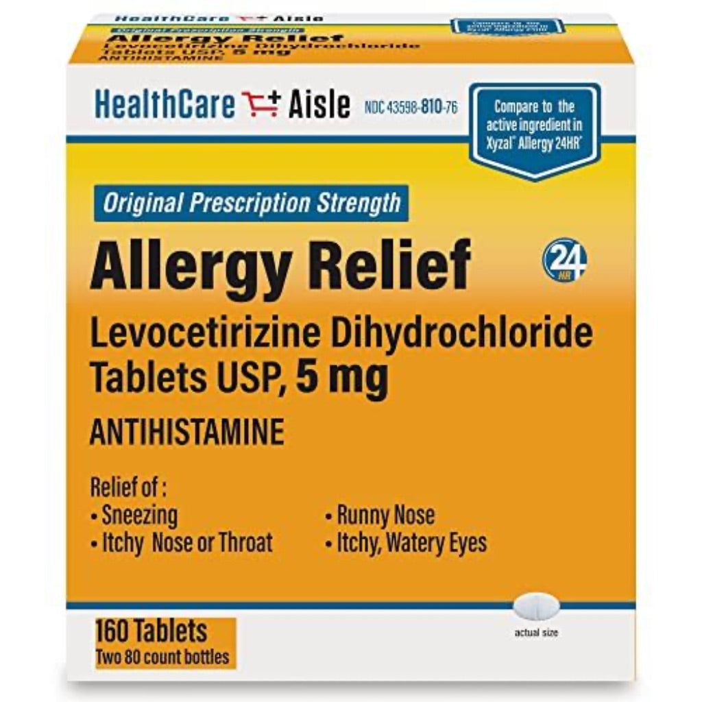HealthCareAisle Allergy Relief - Levocetirizine Dihydrochloride Tablets USP, 5 Mg – 160 Tablets – Original Prescription Strength Allergy Medicatio