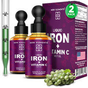 New Elements Liquid Iron (18mg) Supplement with Vitamin C (50mg) - Grape, 2 fl. oz. (Twin Pack)